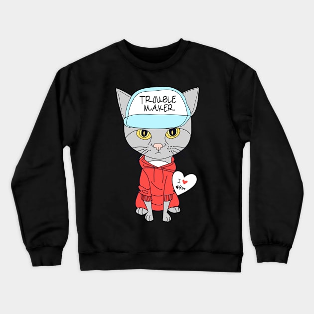 Cat the trouble maker Crewneck Sweatshirt by D3monic